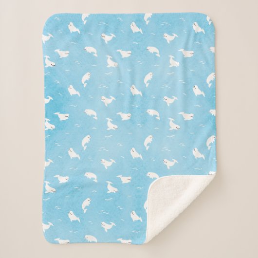 Beluga Whale Pattern in Ocean Blue Sherpa Deken (Voorkant)