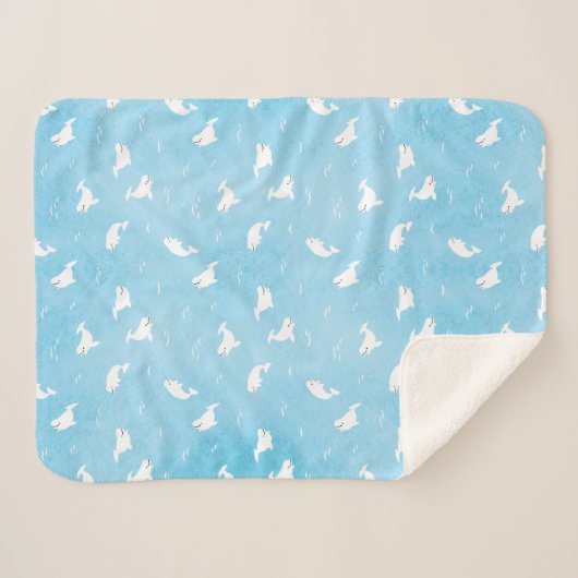 Beluga Whale Pattern in Ocean Blue Sherpa Deken (Voorkant (horizontaal))