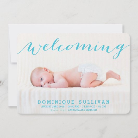 Bemanningsaankondiging van whimsical Blue Script P Aankondiging (Voorkant)