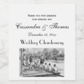 bemanningsroeiers in de boot aan de haven wijn etiket (Enkel label)