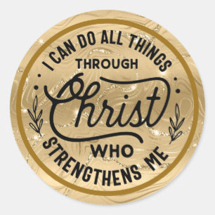 Bemoedigende Bijbelvers met Elegant Glanzend Goud Ronde Sticker
