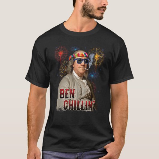 Ben Chillin' Stoner Ben Franklin op 4 juli Firew T-shirt (Voorkant)