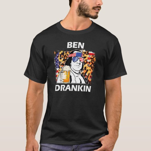 Ben Drankin 4 juli Bier Benjamin Franklin Leopar T-shirt (Voorkant)