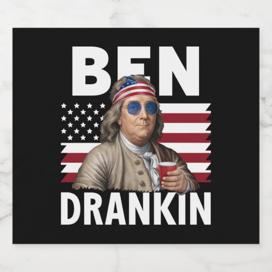 Ben Drankin Bier 4 juli  Vlaggengrappig Bier Etiket (Enkel label)