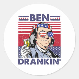  Ben Drankin' Funny 4th of July Drink PR Ronde Sticker