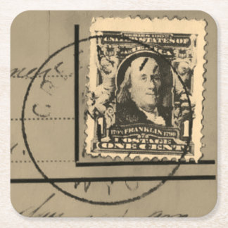 "Ben Franklin Canceled" Postage Stamp Vierkante Kartonnen Onderzetter