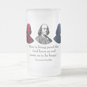 Ben Franklin en Citaat - Rood, Wit, en Blauw Matglas Bierpul