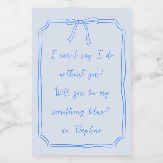 Ben ik iets blauw? Schattigee boog bruidsmeisje vo Wijn Etiket (Enkel label)