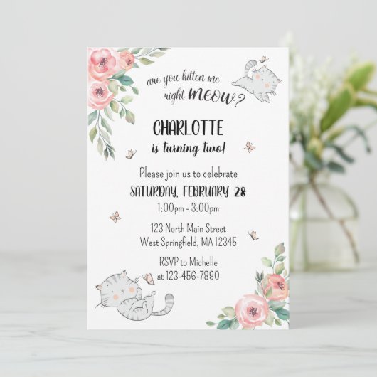 Ben je kitten me goed miauw kat verjaardag uitnodi kaart (Staand voorkant)