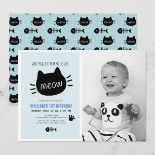 Ben je kitten me rechts miauw blauwe verjaardag fo kaart