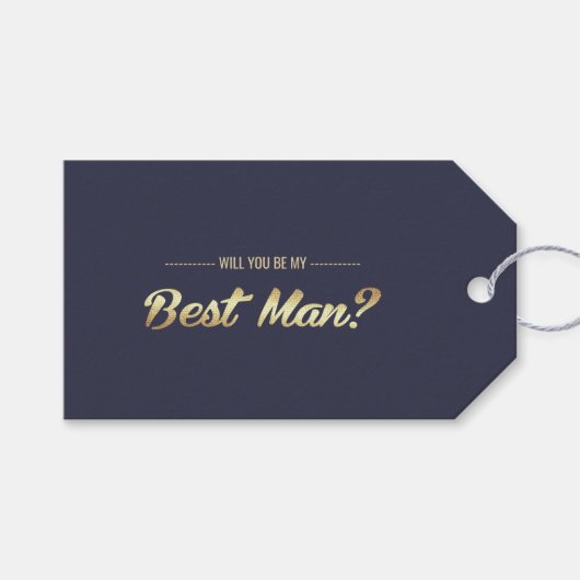 Ben je mijn beste man? Navy Blue Gold Wedding Cadeaulabel (Voorkant (Horizontaal))