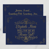 Ben je mijn bloem?  marine en goud kaart (Voorkant / Achterkant)