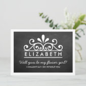 Ben je mijn Bloemenmeisje? Chalkboard Tiara Kaart (Staand voorkant)