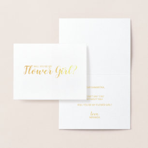 Ben je mijn Bloemenmeisje? Modern Script Gold Folie Kaarten