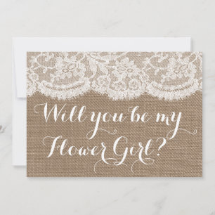 Ben je mijn Bloemenmeisje? Rustic Burlap & Lace Kaart