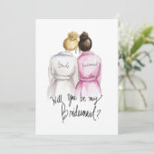 Ben je mijn BM? Bl Bun Bride Dk Br Bun Maid Bedankkaart (Staand voorkant)