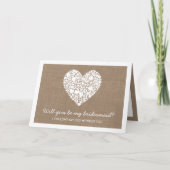 Ben je mijn Bridesmaid? Burlap Heart Kaart (Voorkant)