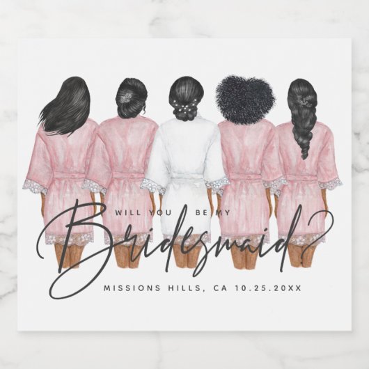 Ben je mijn Bridesmaid? Meisjes in Robes Sparkling Wijnetiket (Enkel label)