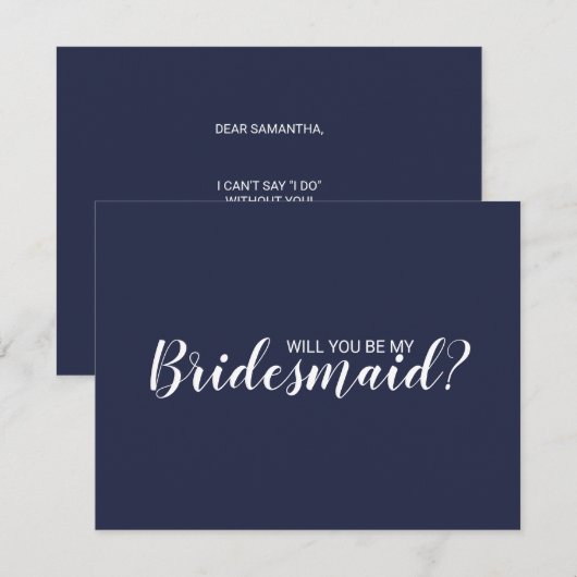 Ben je mijn Bridesmaid? Modern Script Navy Blue Kaart (Voorkant / Achterkant)