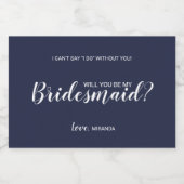 Ben je mijn Bridesmaid? Modern Script Navy Blue Sparkling Wijnetiket (Enkel label)