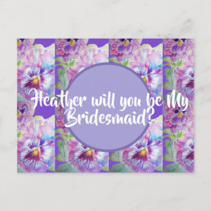 Ben je mijn Bridesmaid? Paars floreel Briefkaart