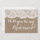 Ben je mijn Bridesmaid? Rustic Burlap & Lace Kaart (Voorkant)