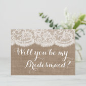 Ben je mijn Bridesmaid? Rustic Burlap & Lace Kaart (Staand voorkant)
