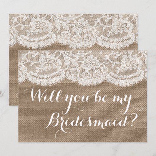 Ben je mijn Bridesmaid? Rustic Burlap & Lace Kaart (Voorkant / Achterkant)