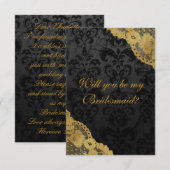 Ben je mijn Bridesmaid? Rustic Gold Black Lace Kaart (Voorkant / Achterkant)