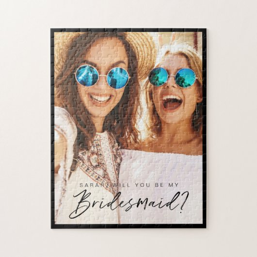 Ben je mijn Bridesmaid? Trendy Script-foto Legpuzzel (Verticaal)