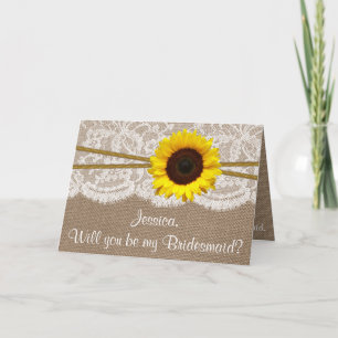 Ben je mijn Bridesmaid? Zonnebloem Rustic Burlap