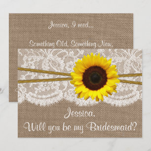 Ben je mijn Bridesmaid? Zonnebloem Rustic Burlap Kaart