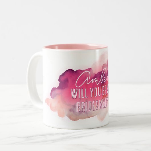 Ben jij mijn bruidsmeisje aquarel mok? tweekleurige koffiemok (Voorkant links)