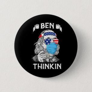 Ben Thinkin 4th of July Fun Benjamin Franklin Patr Ronde Button 5,7 Cm