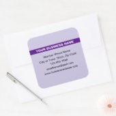 Benadrukte bedrijfsnaam op Paarse Square Sticker (Envelop)