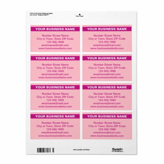 Benadrukte bedrijfsnaam op Roze verzendlabel (Full Sheet)
