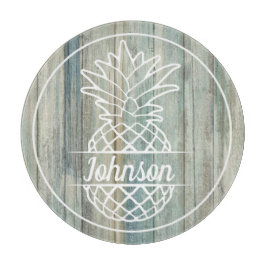 Benaming anananas op Rustic Wood Coastal Beach Snijplank