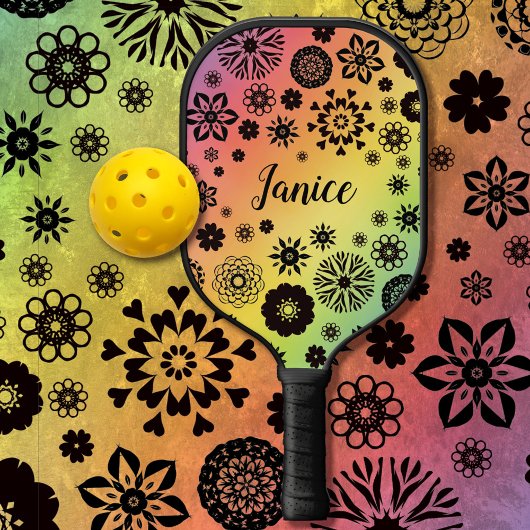  benaming Cute Girly Floral Cool Rainbow Pickleball Paddle