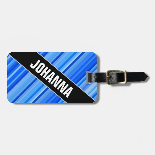 Benaming en strepen van het Bagagelabel Blauw Patr (Voorkant horizontaal)