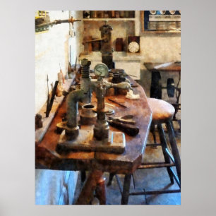 Bench in tandheelkundig laboratorium poster