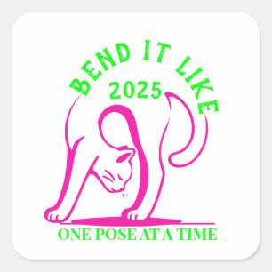 Bend It Like 2025: Yoga Kattenplezier Vierkante Sticker