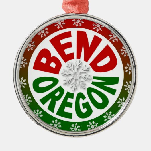Bend Oregon red green snewflake ornamed Metalen Ornament (Voorkant)