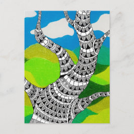Bendy Tree Design Clouds Grassy Landscape Briefkaart