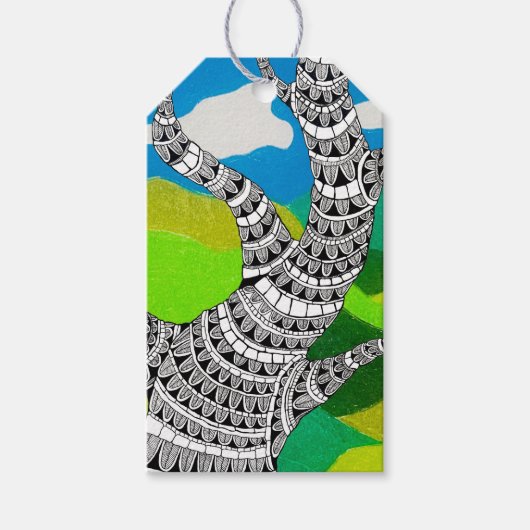 Bendy Tree Design Clouds Grassy Landscape Cadeaulabel (Voorkant)