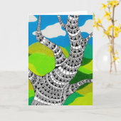 Bendy Tree Design Clouds Grassy Landscape Card Kaart (Gele Bloem)
