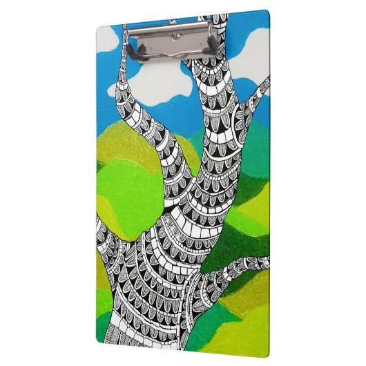 Bendy Tree Design Clouds Grassy Landscape Klembord (Links)