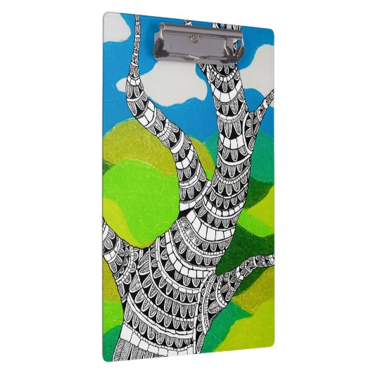 Bendy Tree Design Clouds Grassy Landscape Klembord (Rechts)