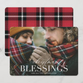 Bénédiction de Noël carte photo rouge plaid (Devant / Derrière)