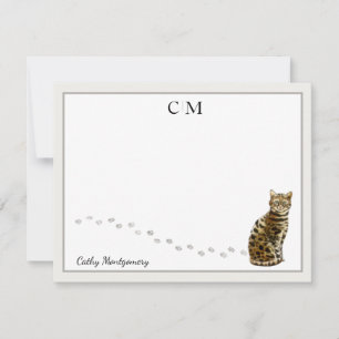 Bengaal Gray Border Monogram en naam Flat Notitiekaartje