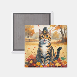 Bengaal Kat in Herfstbladeren Thanksgiving Kunst Magneet
